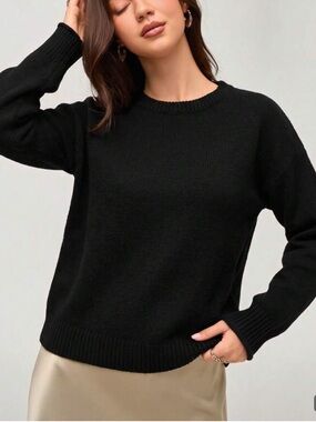 SHEIN Black Crewneck Knit Sweater